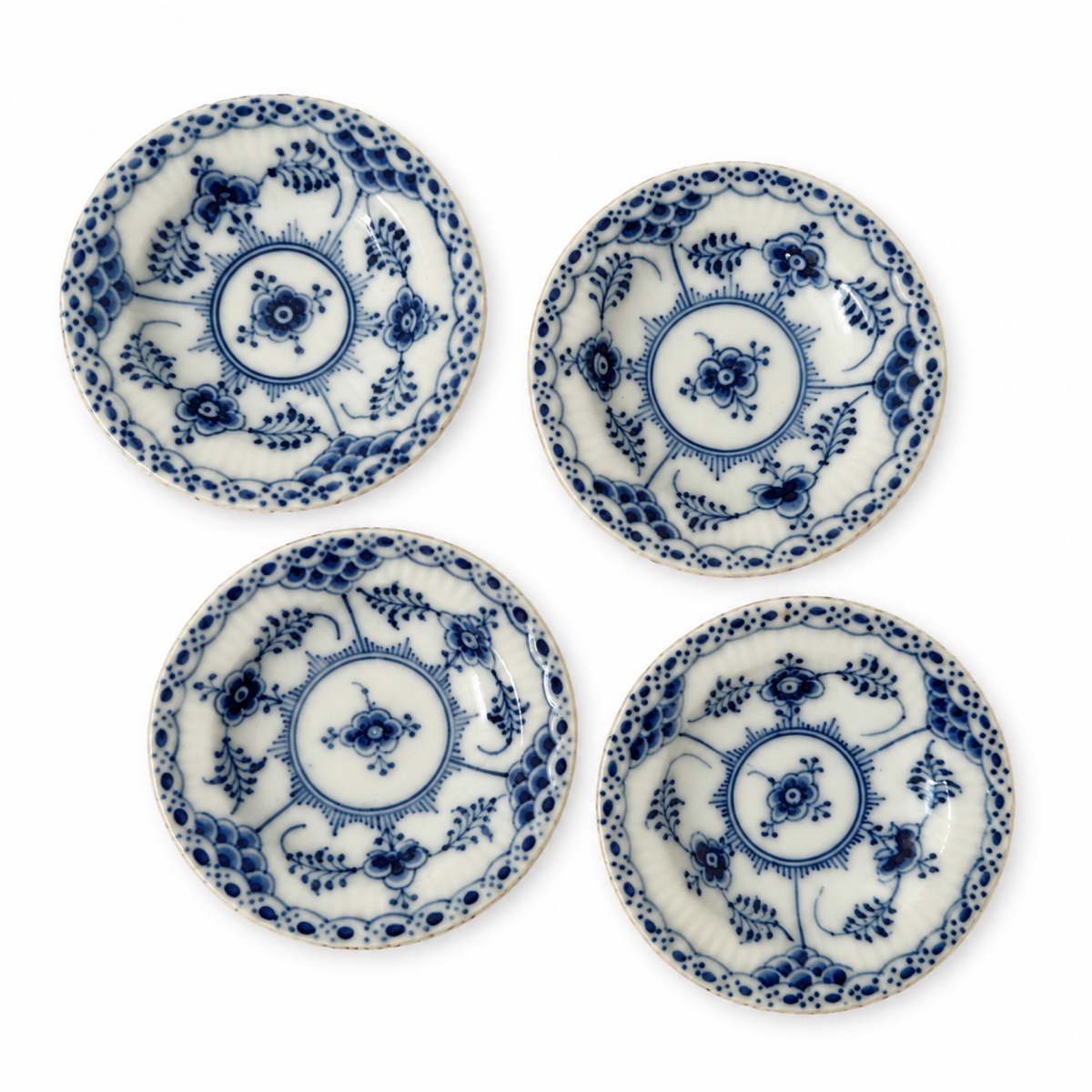 Set of Four Royal Copenhagen Blue Fluted Butter Pats, Denmark, 1961