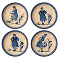 Set of Four Antique German Butter Pats with Blue Dutch Figures on a Pink Ground
