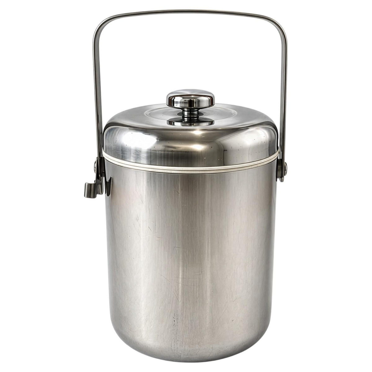 Mid-Century Modern Chrome Ice Bucket with Lid and Swing Handle