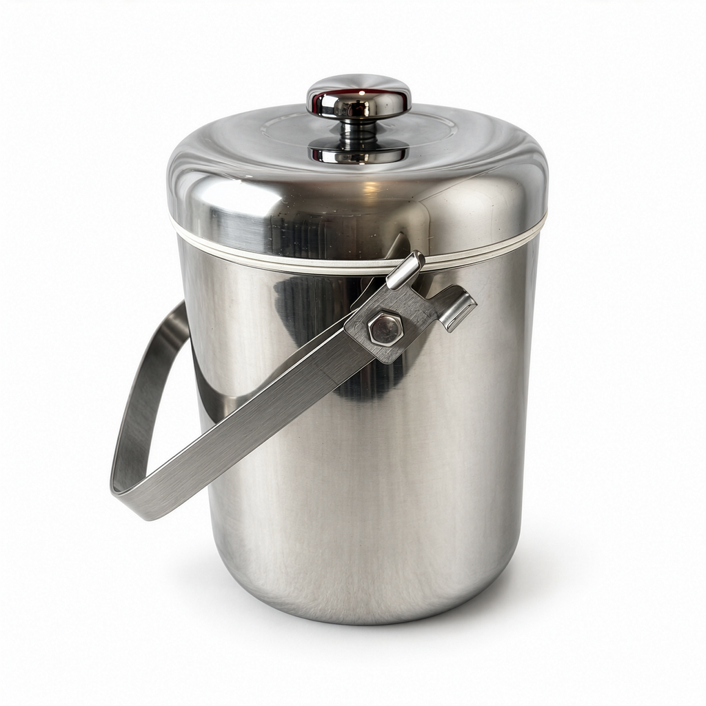 Mid-Century Modern Chrome Ice Bucket with Lid and Swing Handle