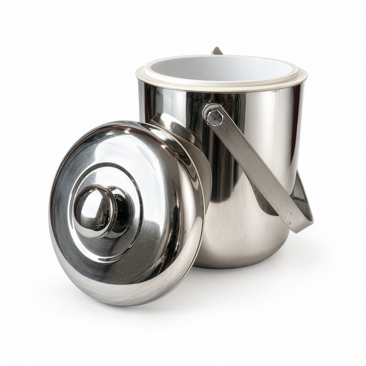 Mid-Century Modern Chrome Ice Bucket with Lid and Swing Handle