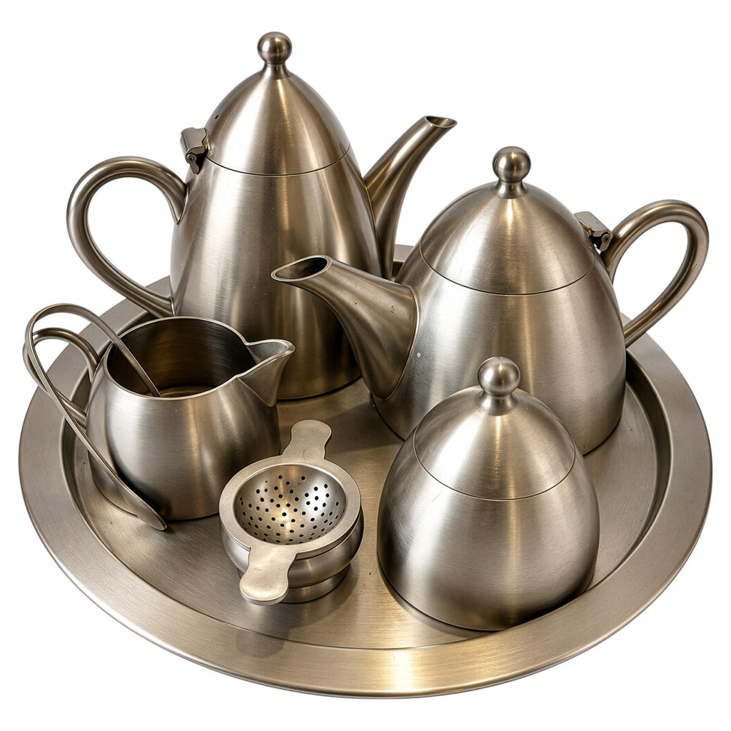 Vintage Pewter Tea and Coffee Service with Tray and Accessories