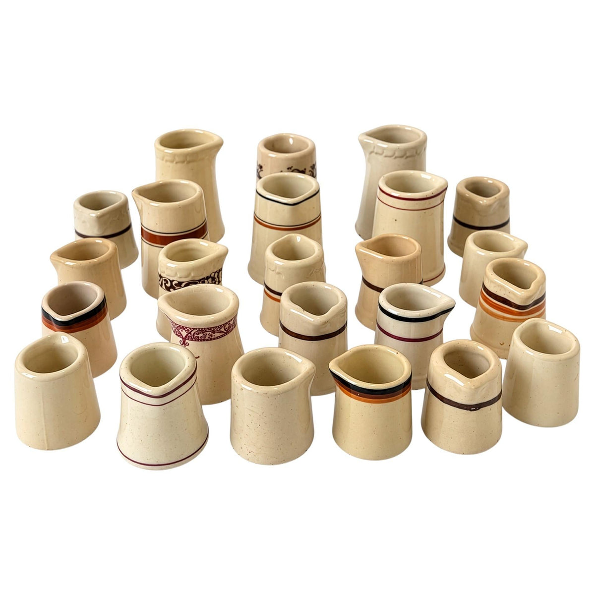 24 Handleless Ceramic Creamers, Ivory and Sand
