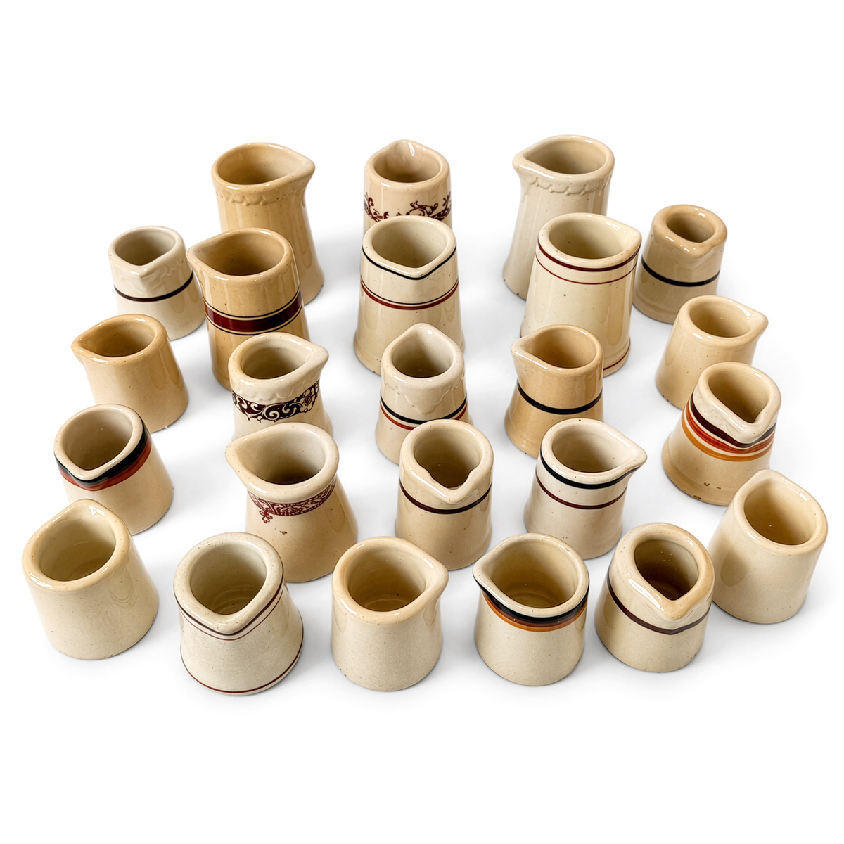 24 Handleless Ceramic Creamers, Ivory and Sand