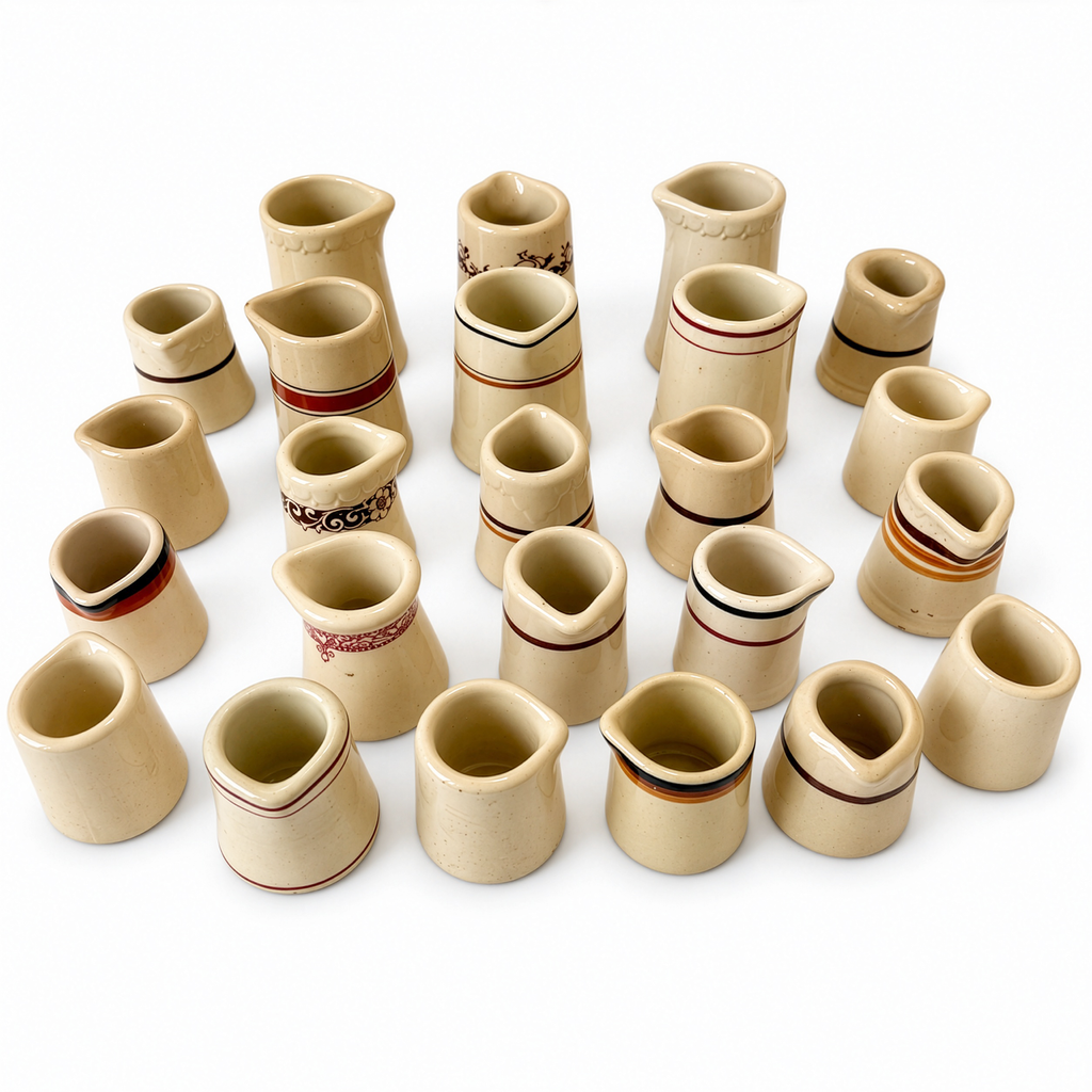 24 Handleless Ceramic Creamers, Ivory and Sand