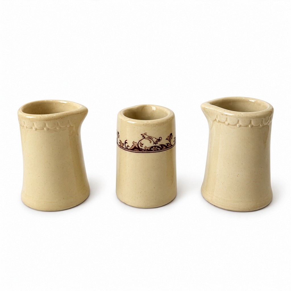 24 Handleless Ceramic Creamers, Ivory and Sand