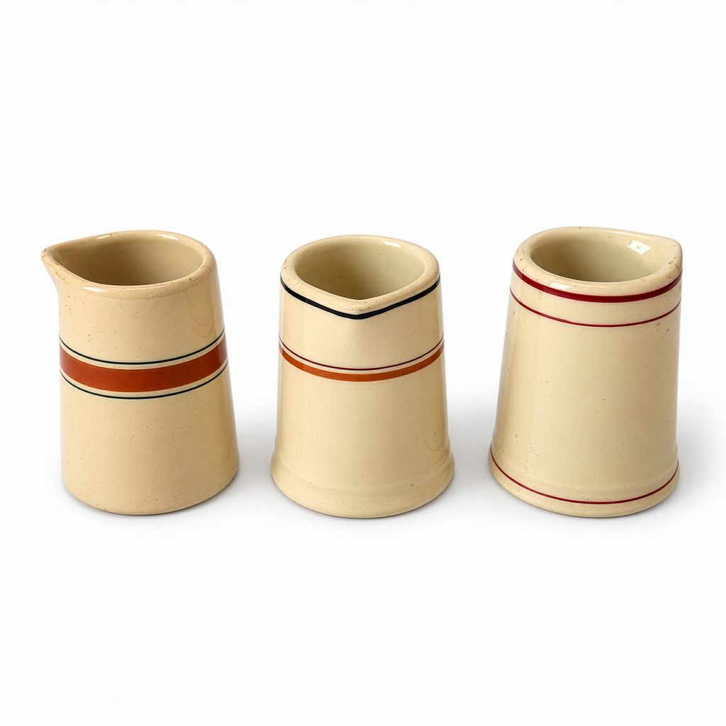 24 Handleless Ceramic Creamers, Ivory and Sand