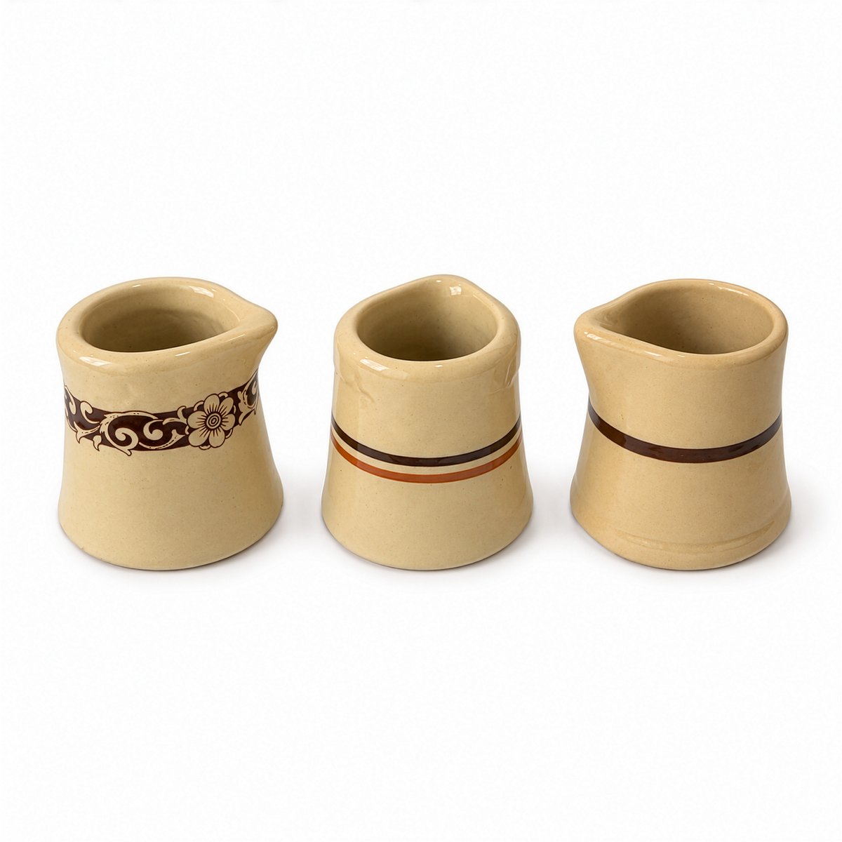 24 Handleless Ceramic Creamers, Ivory and Sand