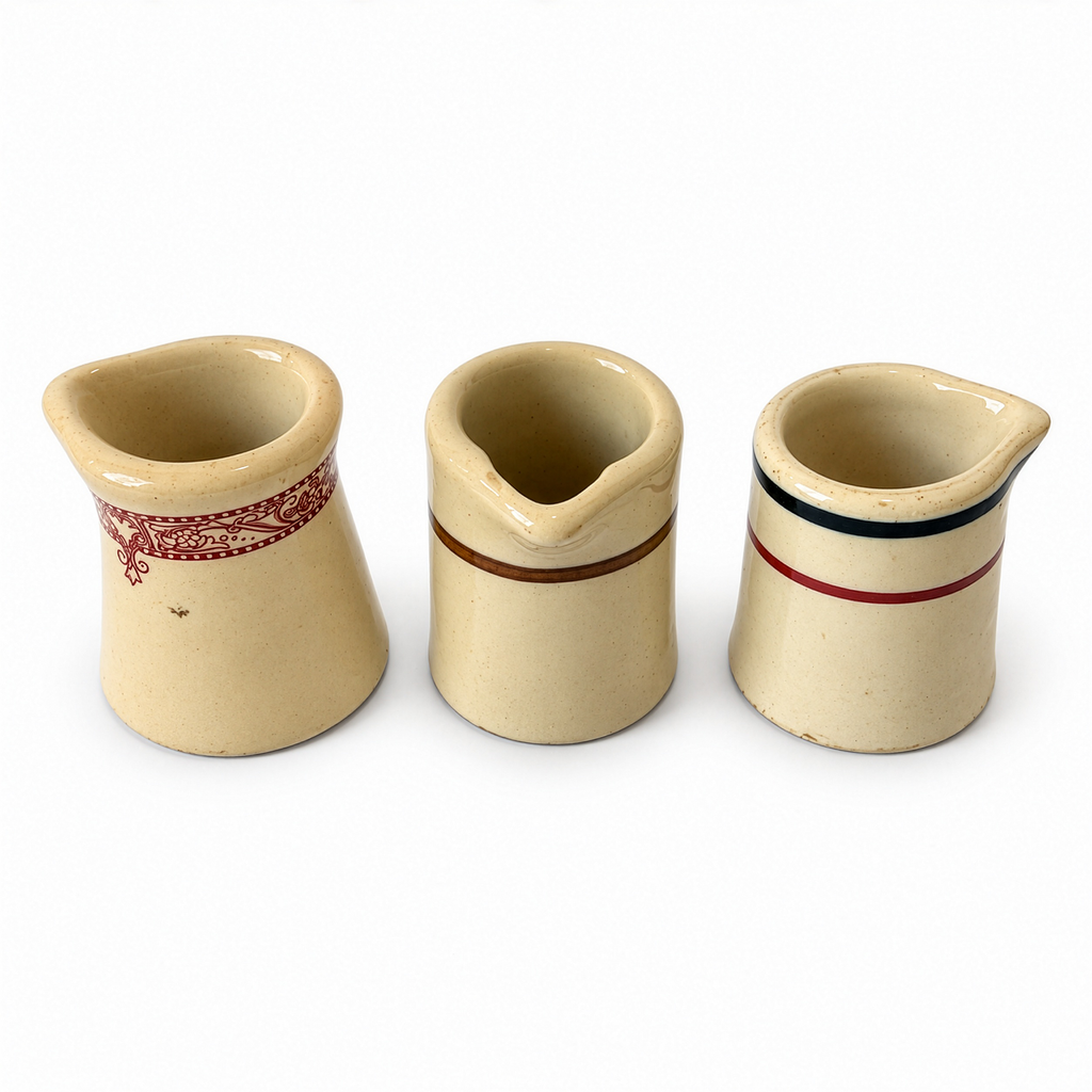 24 Handleless Ceramic Creamers, Ivory and Sand