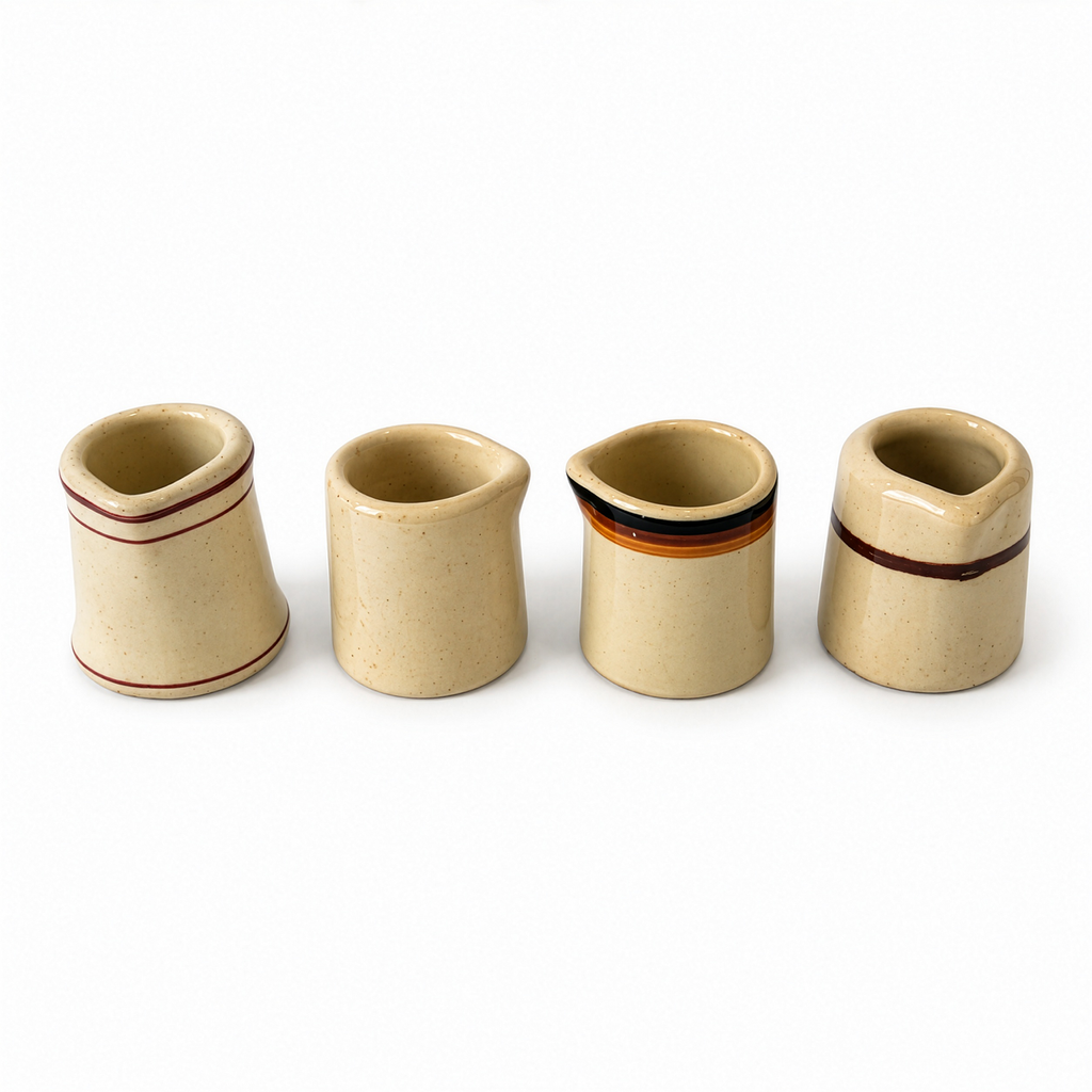 24 Handleless Ceramic Creamers, Ivory and Sand