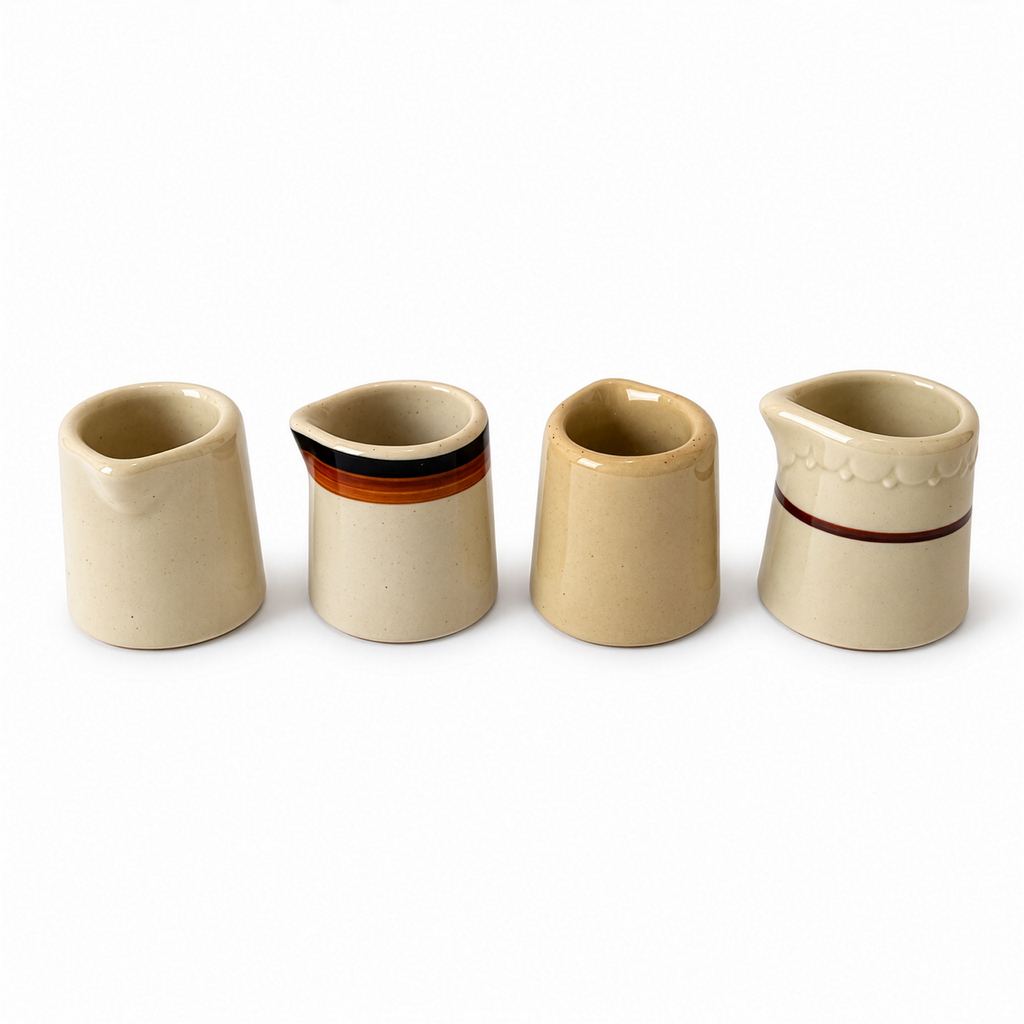 24 Handleless Ceramic Creamers, Ivory and Sand