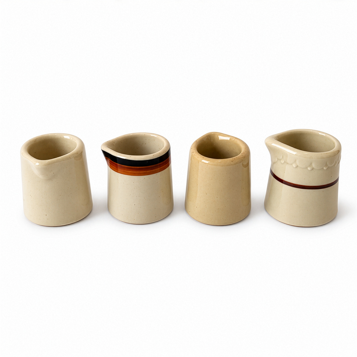 24 Handleless Ceramic Creamers, Ivory and Sand