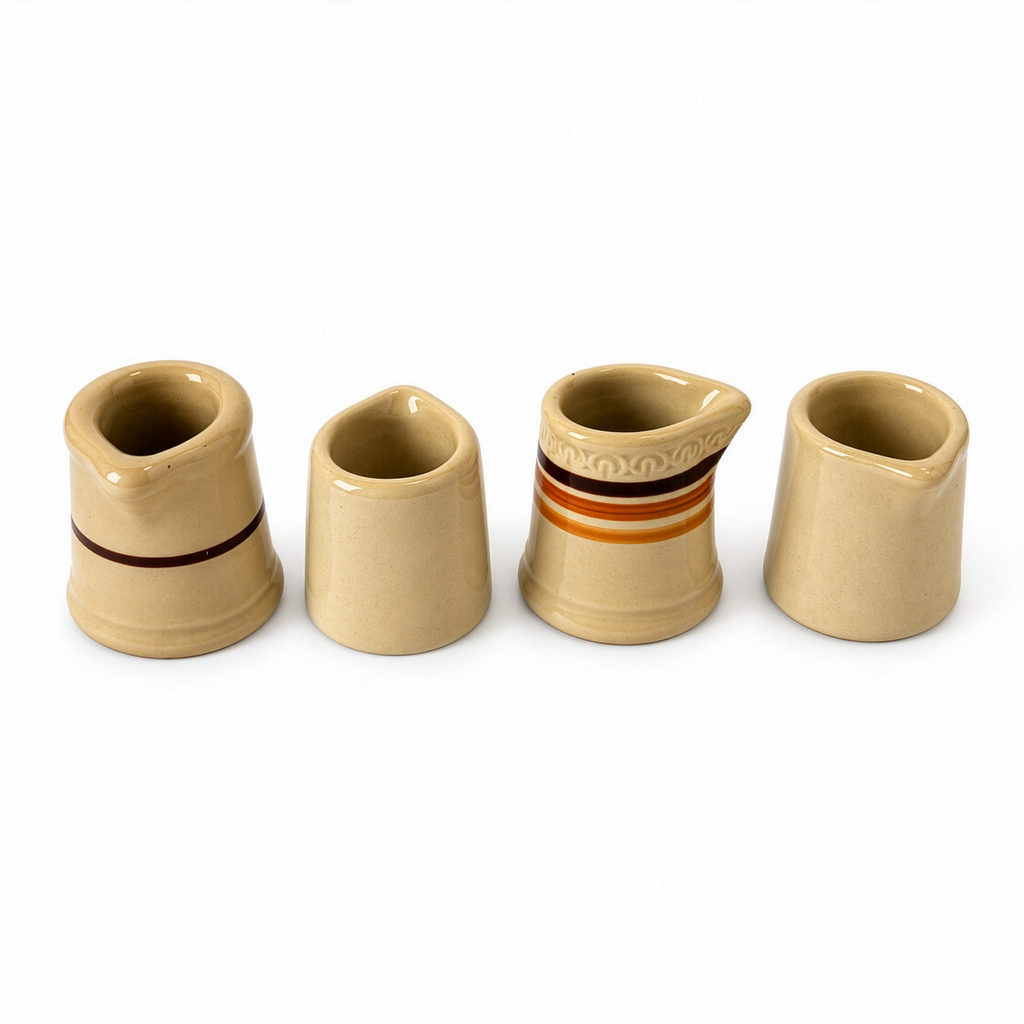 24 Handleless Ceramic Creamers, Ivory and Sand