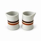 Ten White Handleless Restaurantware Creamers with Bands and Lines
