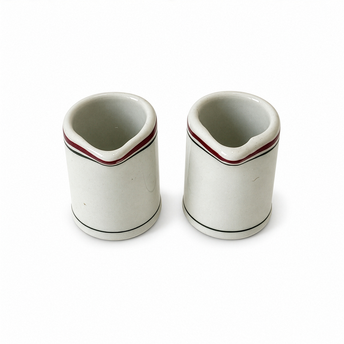 Ten White Handleless Restaurantware Creamers with Bands and Lines