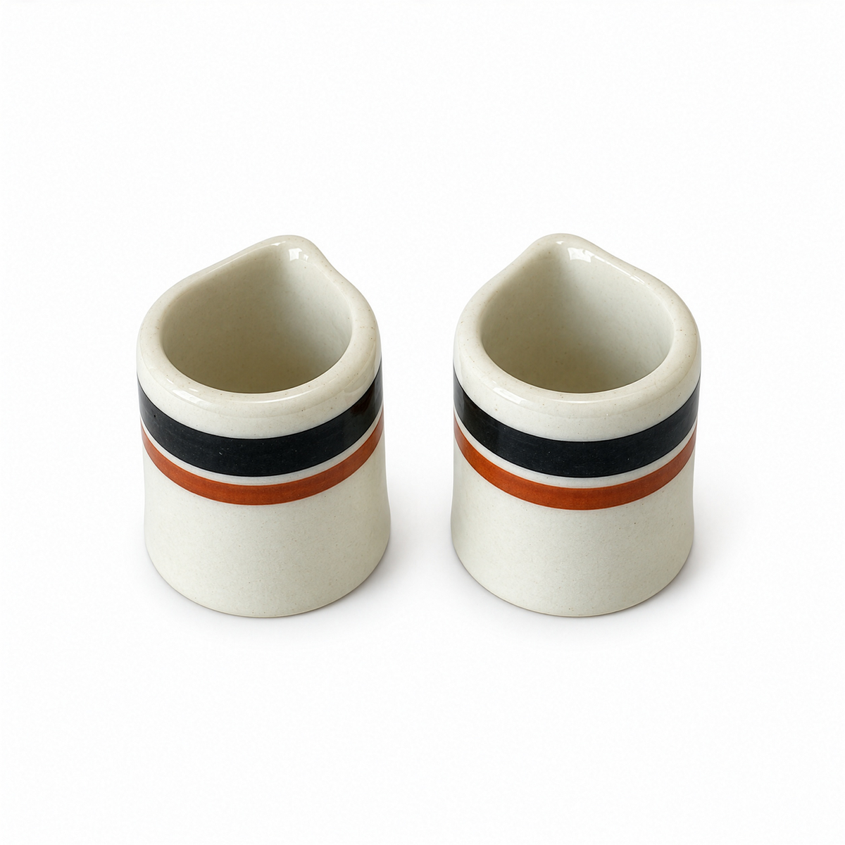 Ten White Handleless Restaurantware Creamers with Bands and Lines