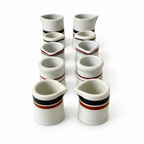 Ten White Handleless Restaurantware Creamers with Bands and Lines