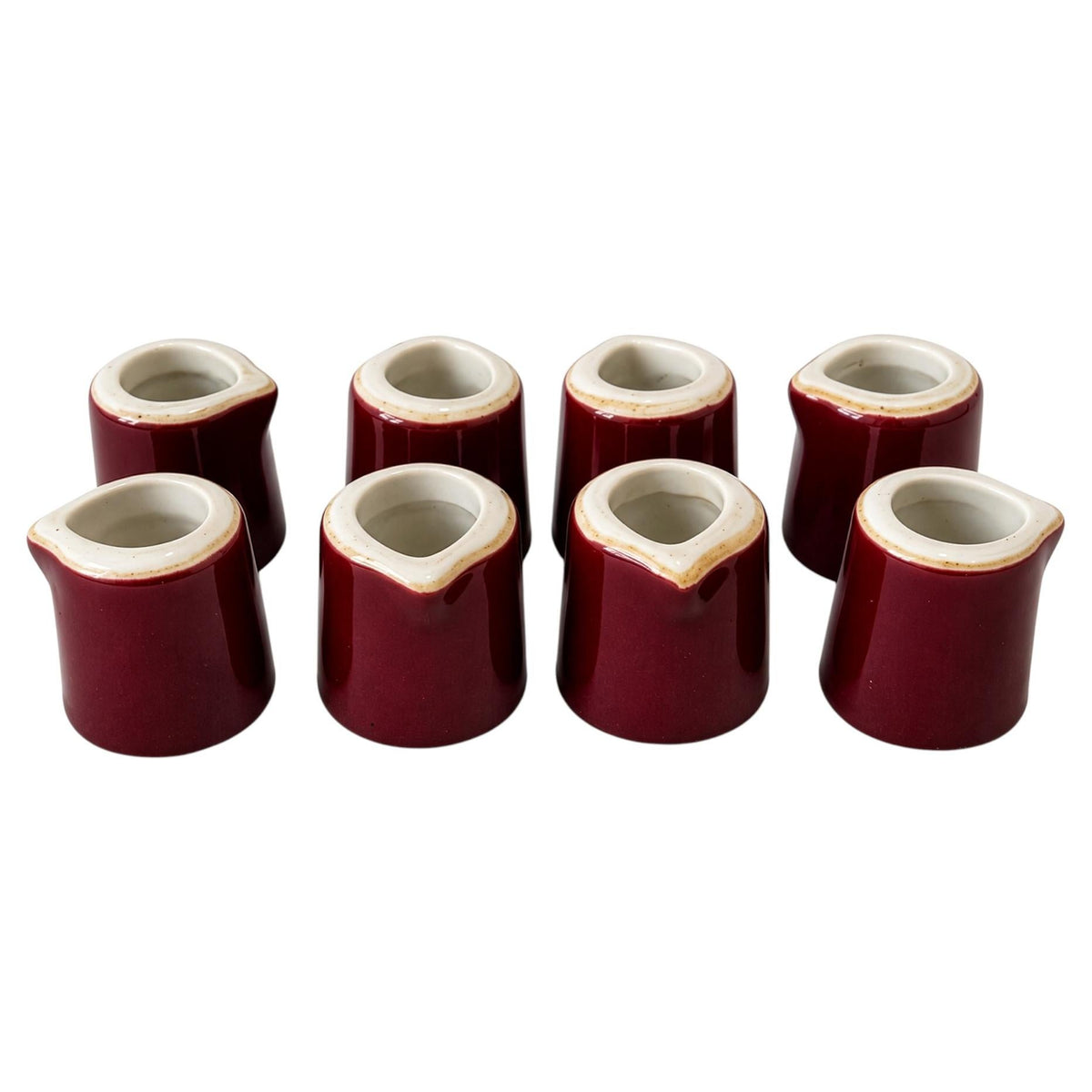 Set of 8 Hall China Creamers, Burgundy Glaze
