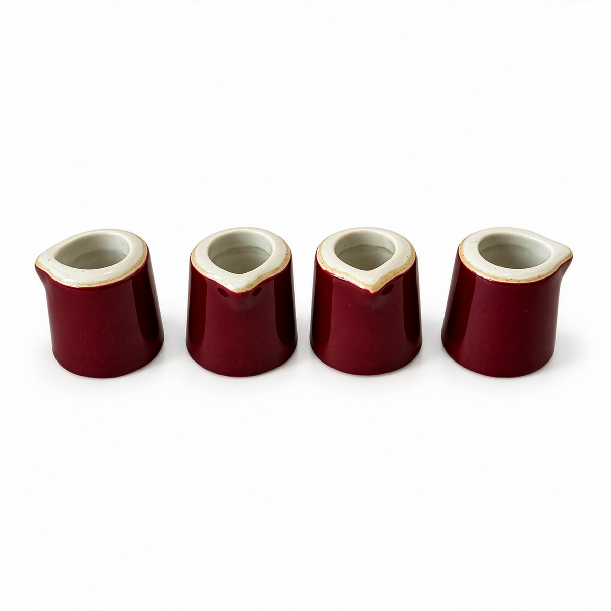 Set of 8 Hall China Creamers, Burgundy Glaze