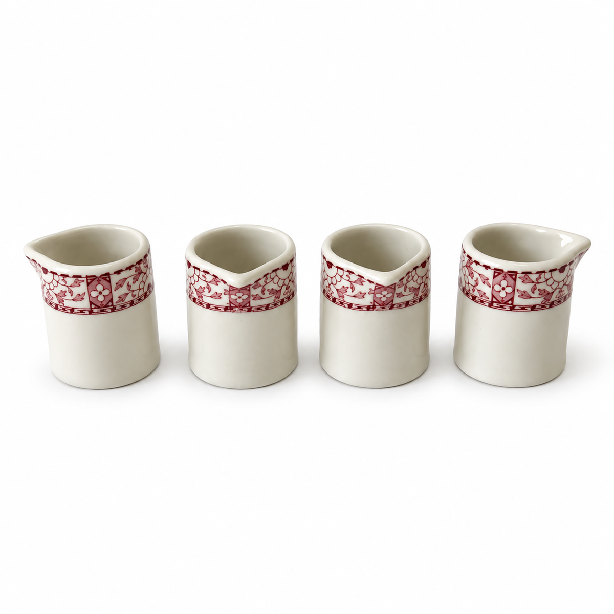 Set of Twelve Warwick Restaurantware Creamers with Red Borders
