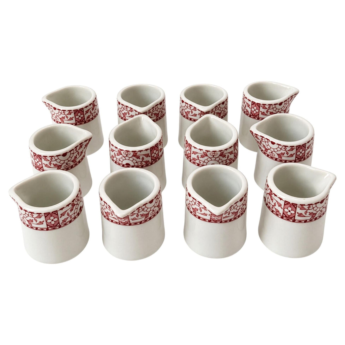 Set of Twelve Warwick Restaurantware Creamers with Red Borders