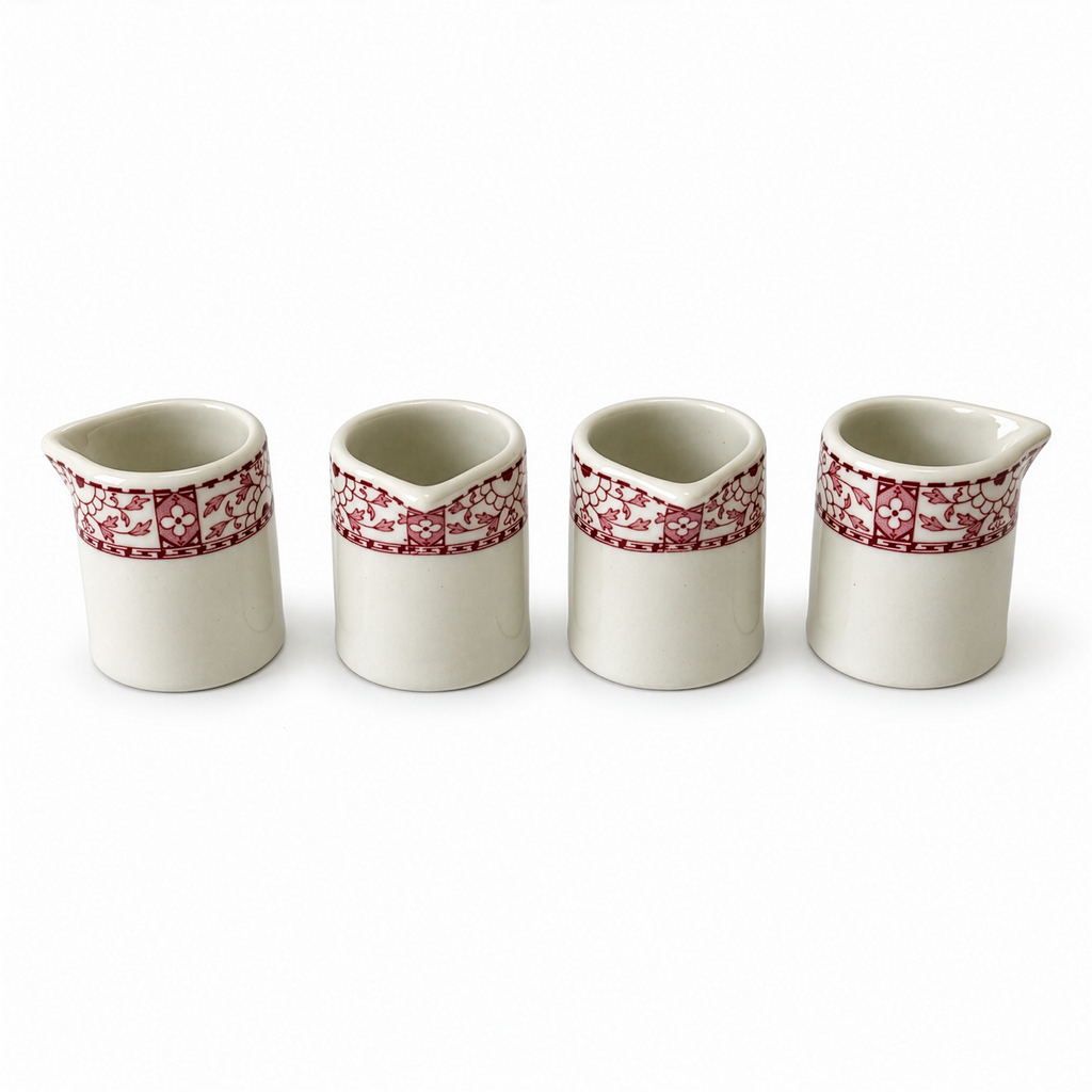 Set of Twelve Warwick Restaurantware Creamers with Red Borders