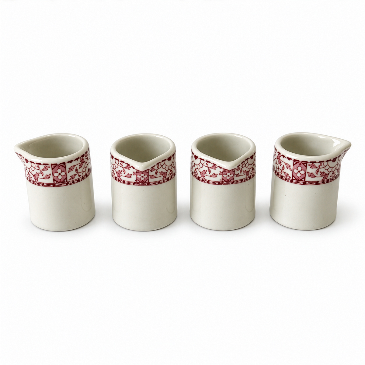 Set of Twelve Warwick Restaurantware Creamers with Red Borders