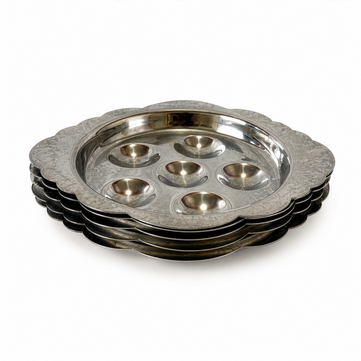 Vintage Silver-Tone Escargot Plates, Set of Five