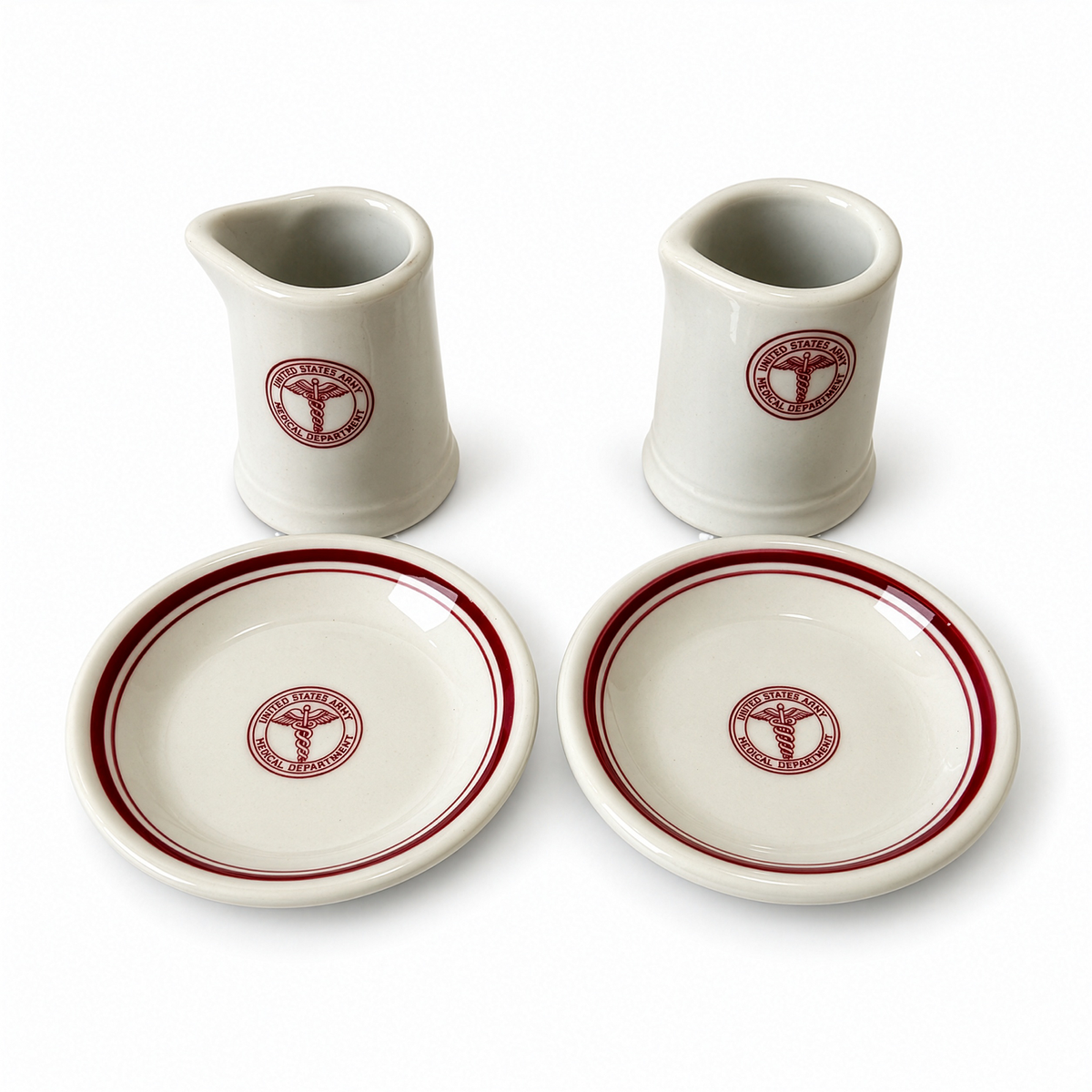 U.S. Army Medical Department Creamers and Butter Pats, Set of Four