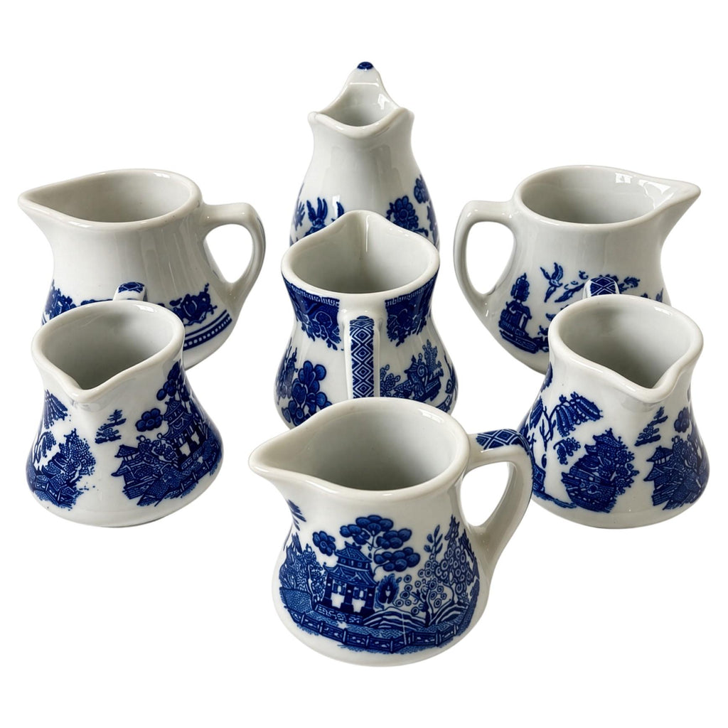 Vintage Blue Willow Creamers, Seven Pieces