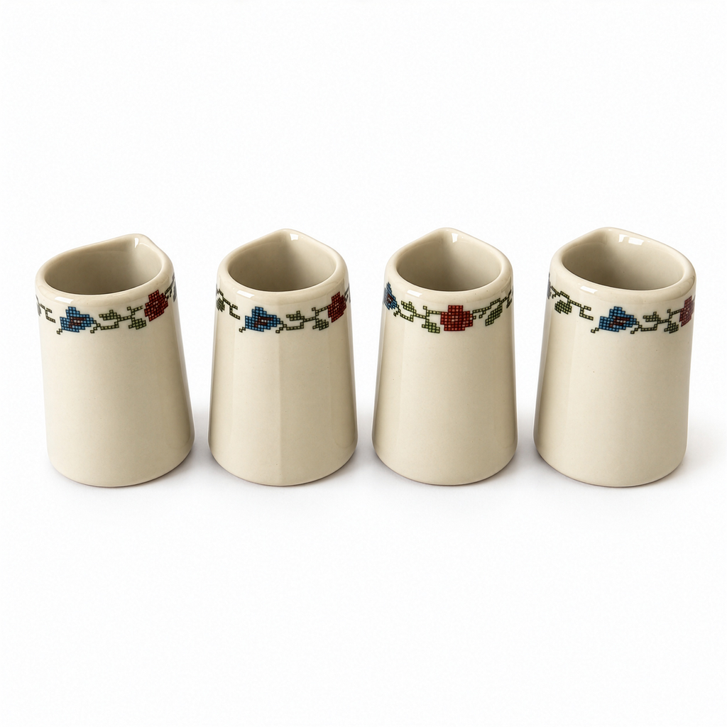 Set of Four Shenango Ivory Creamers, Needlepoint Design