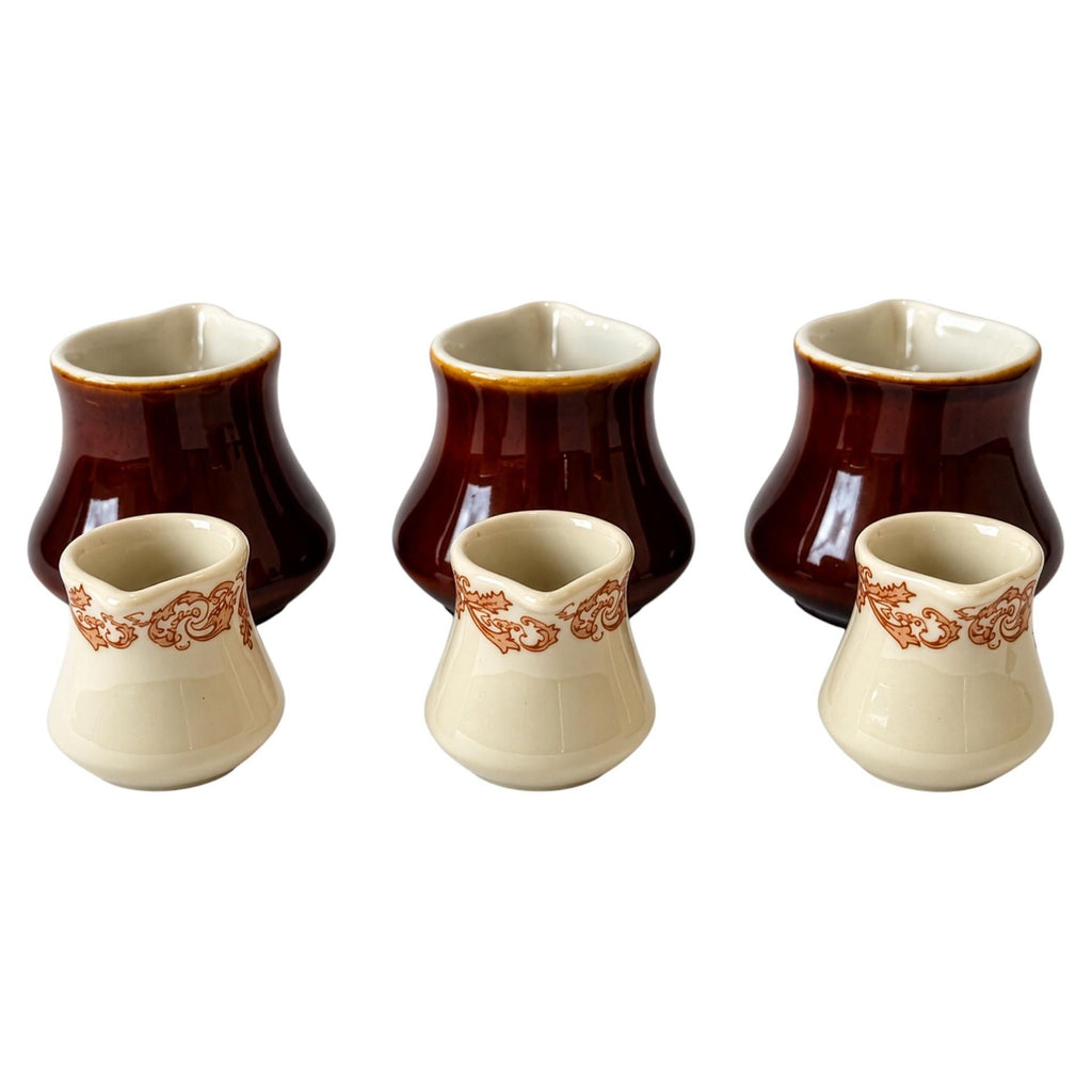 Vintage Hall China and Shenango Creamer Grouping, Brown Floral