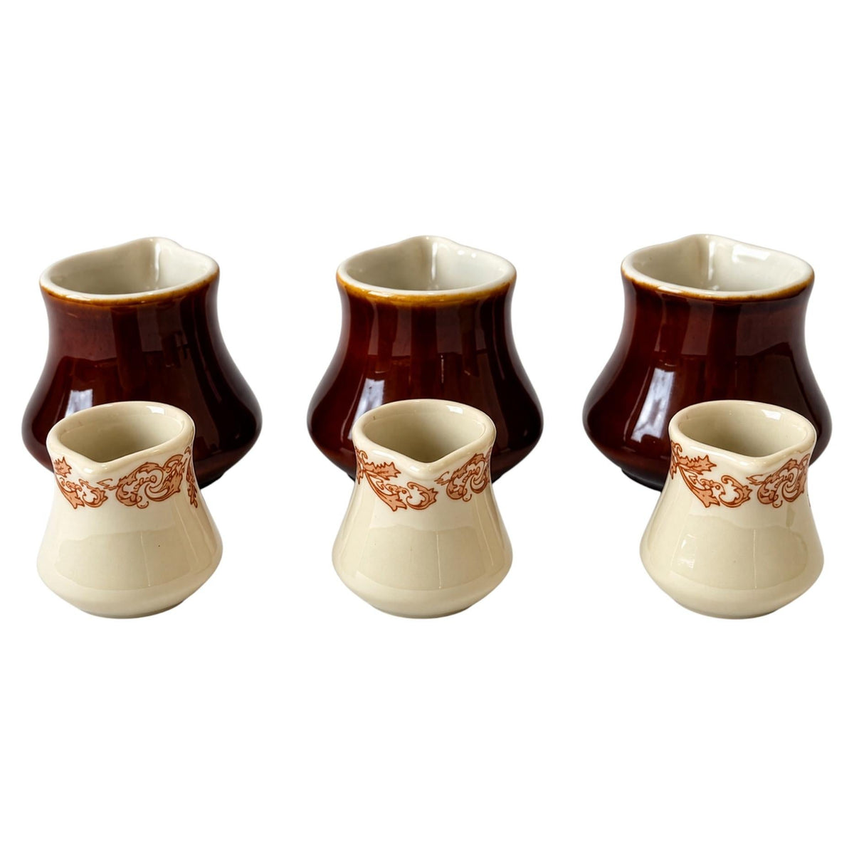 Vintage Hall China and Shenango Creamer Grouping, Brown Floral