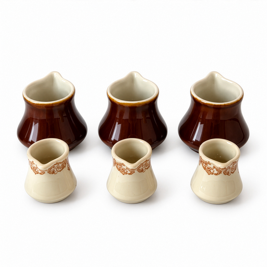 Vintage Hall China and Shenango Creamer Grouping, Brown Floral