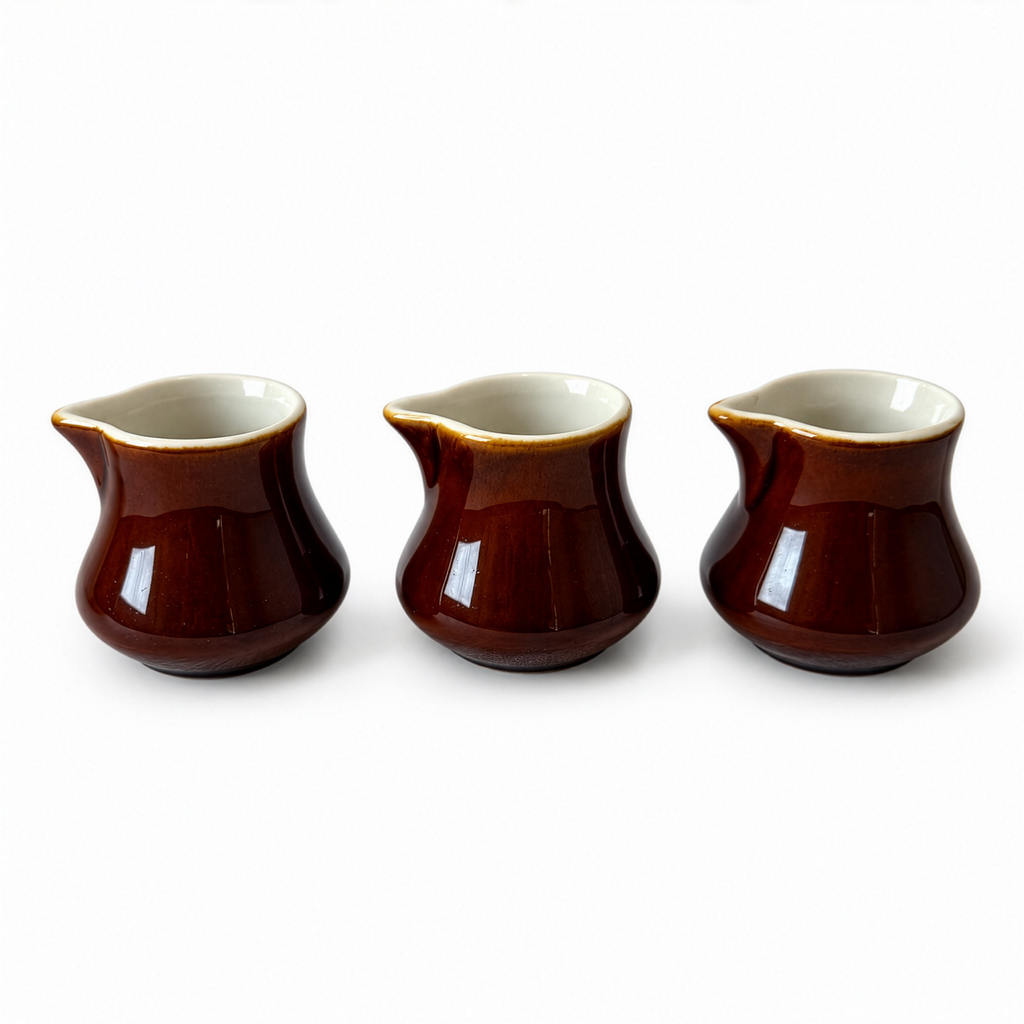 Vintage Hall China and Shenango Creamer Grouping, Brown Floral