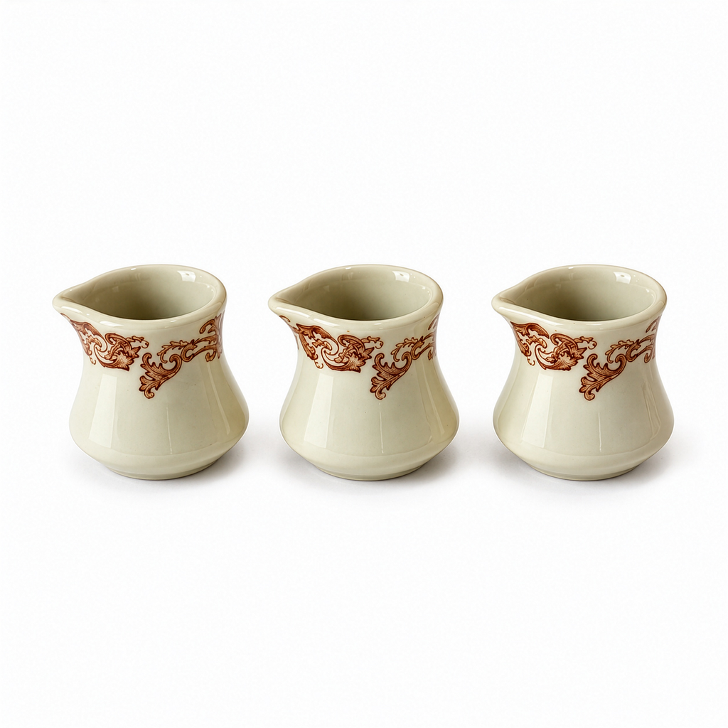 Vintage Hall China and Shenango Creamer Grouping, Brown Floral