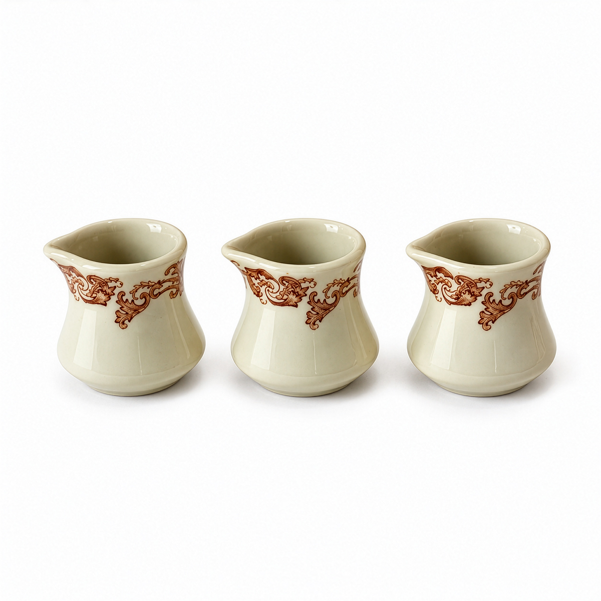 Vintage Hall China and Shenango Creamer Grouping, Brown Floral