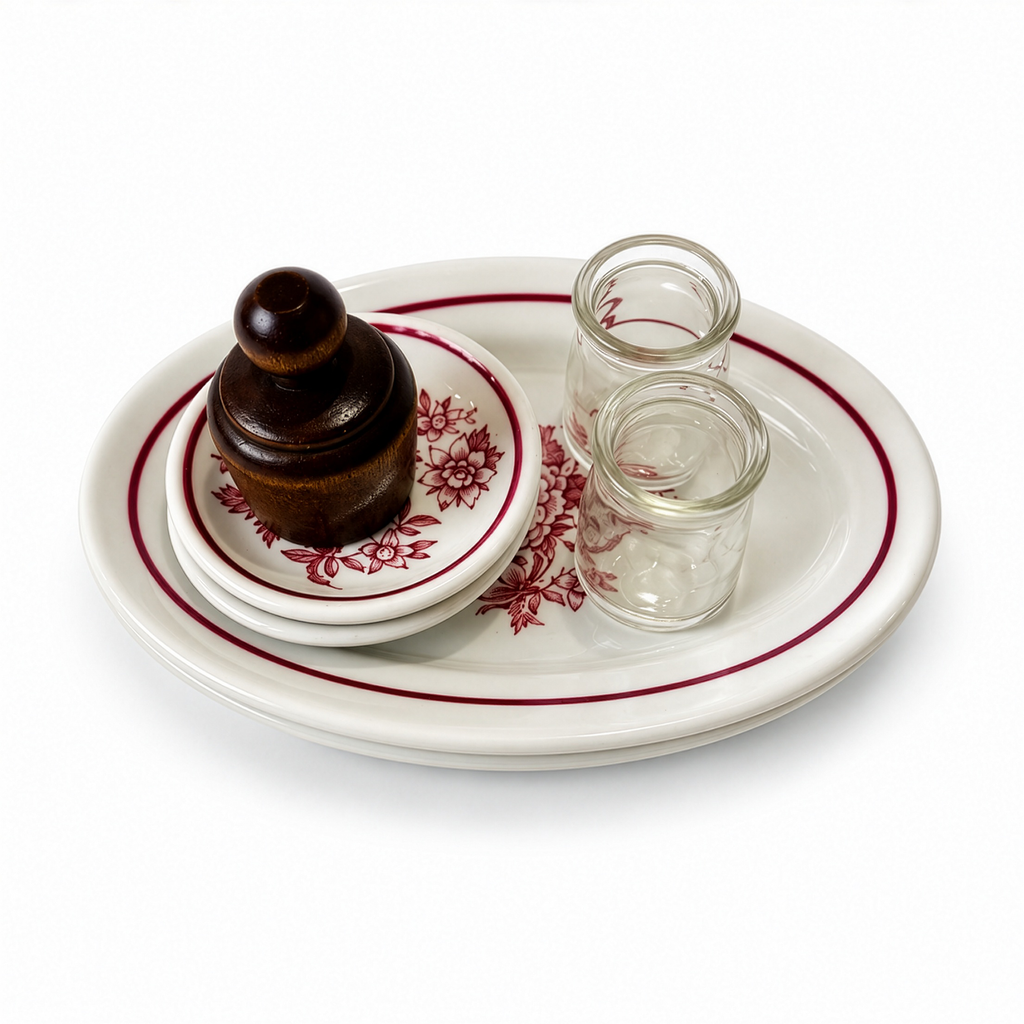 Jackson China Floral Restaurantware Grouping with Glass Creamers and Butter Mold