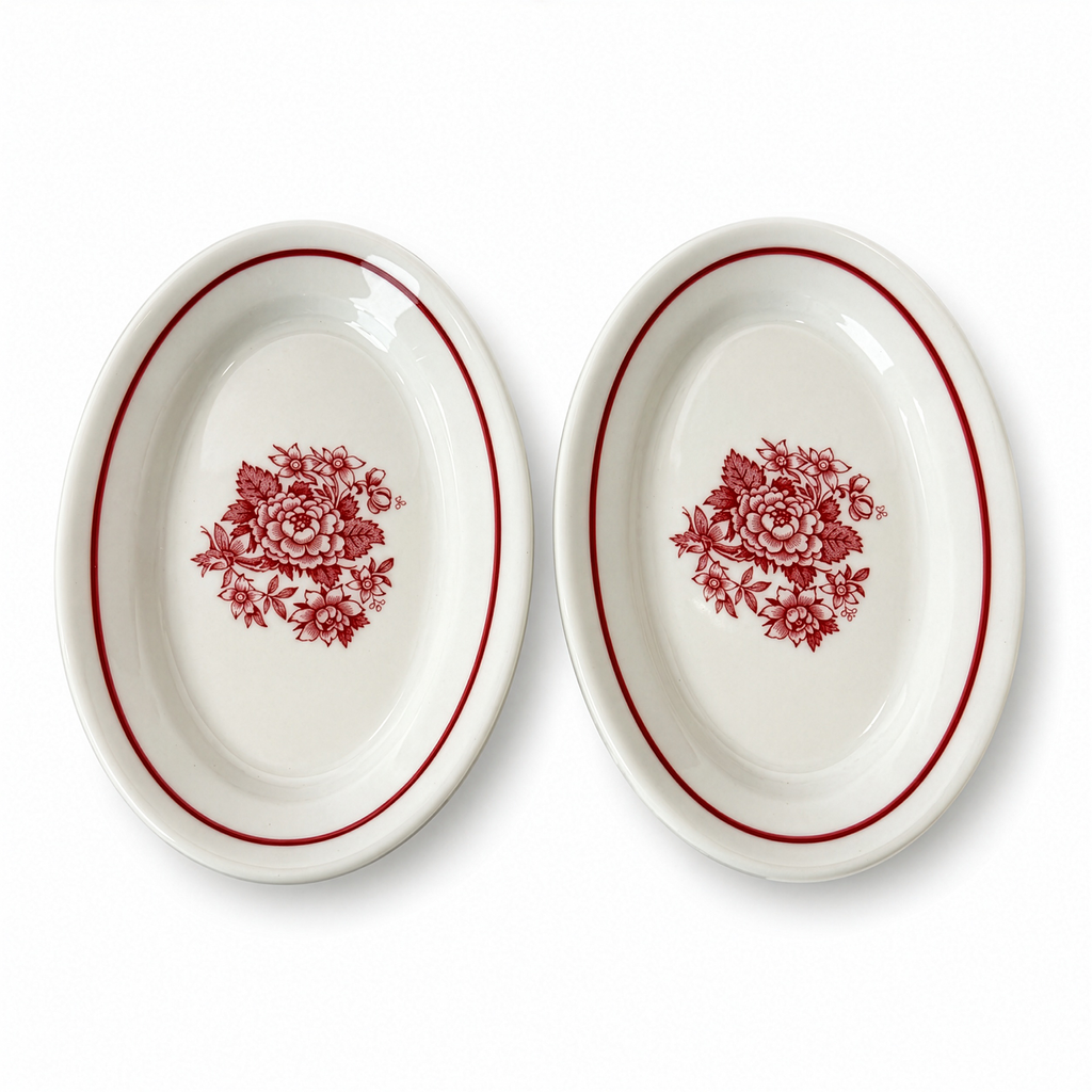 Jackson China Floral Restaurantware Grouping with Glass Creamers and Butter Mold