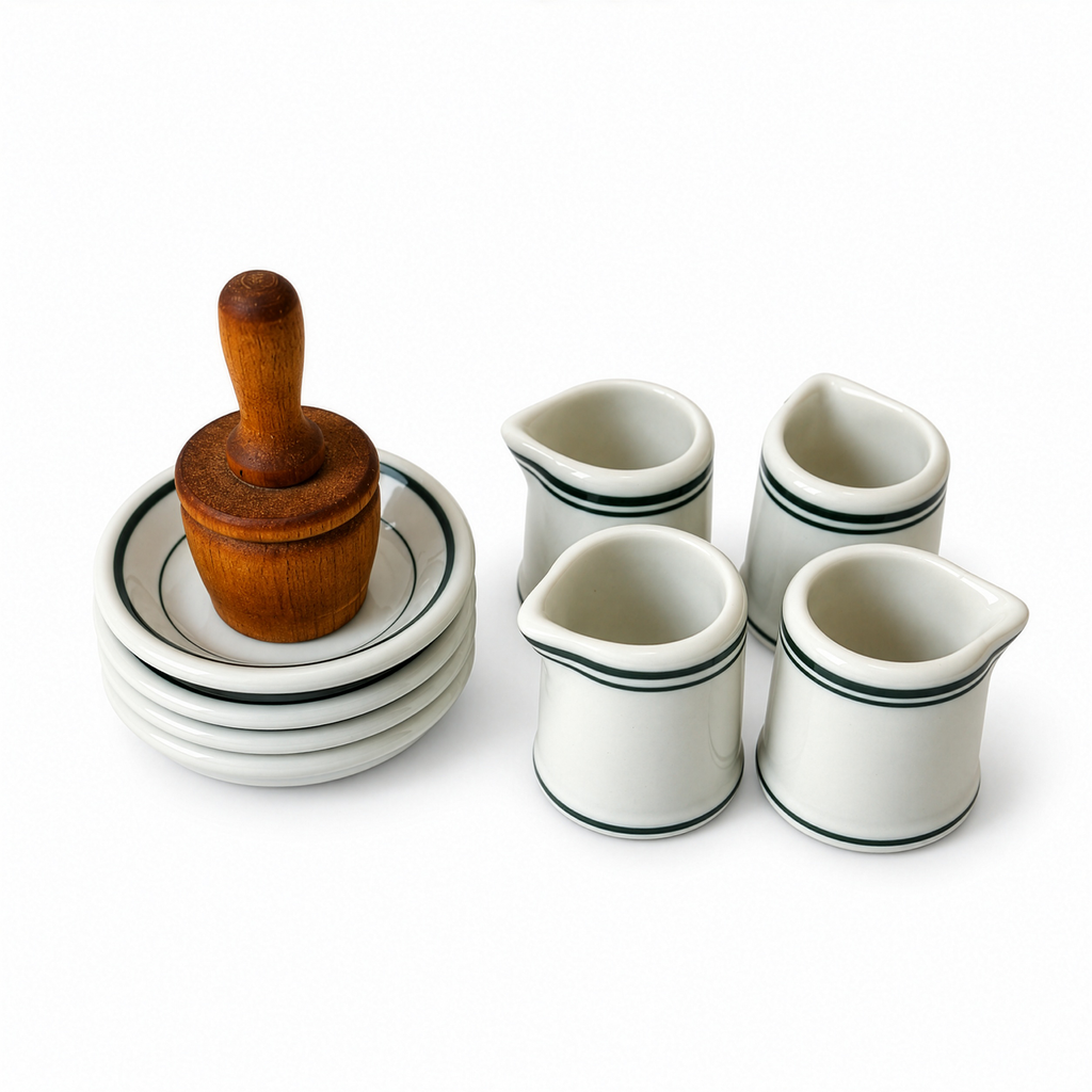 Vintage Ravenswood Pottery Grouping, Creamers and Butter Mold