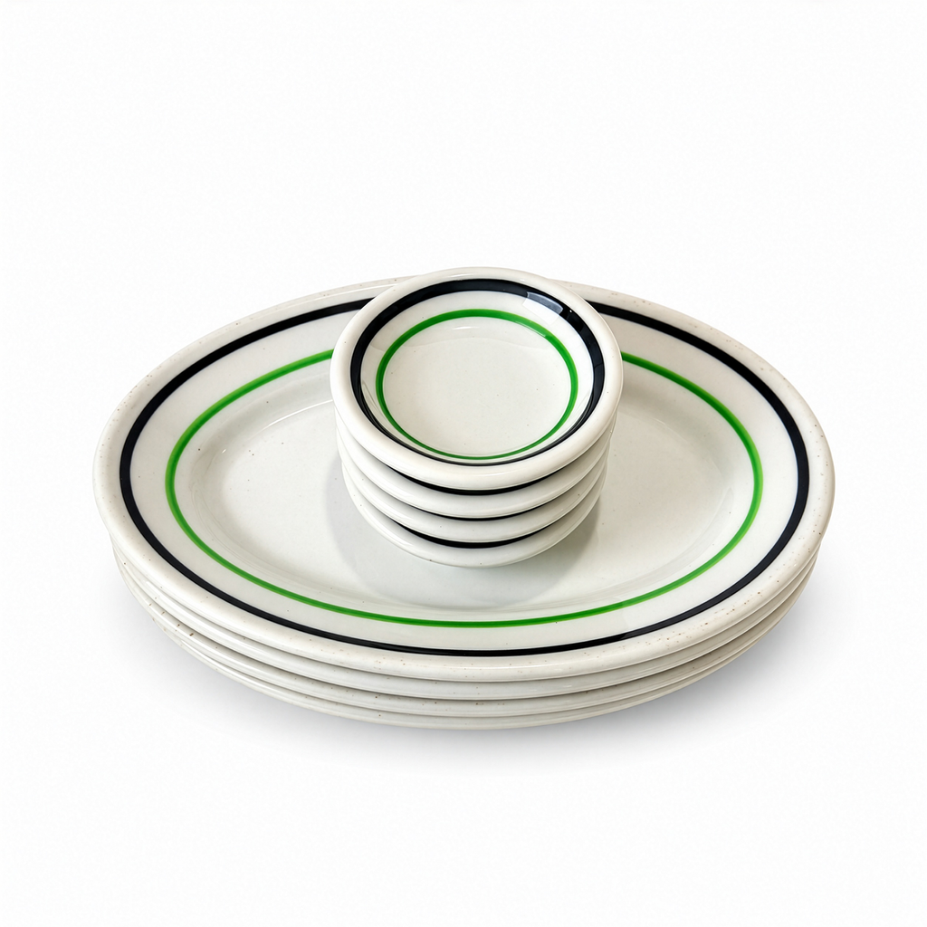 Vintage Sterling China Restaurantware, Green and Black Banded
