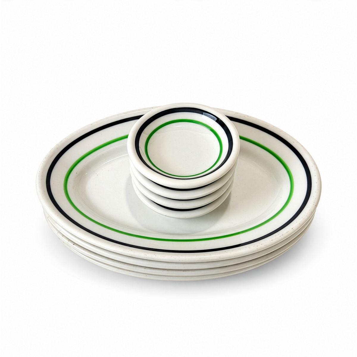 Vintage Sterling China Restaurantware, Green and Black Banded