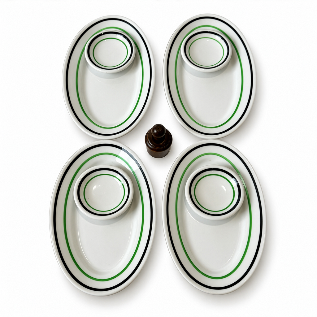 Vintage Sterling China Restaurantware, Green and Black Banded