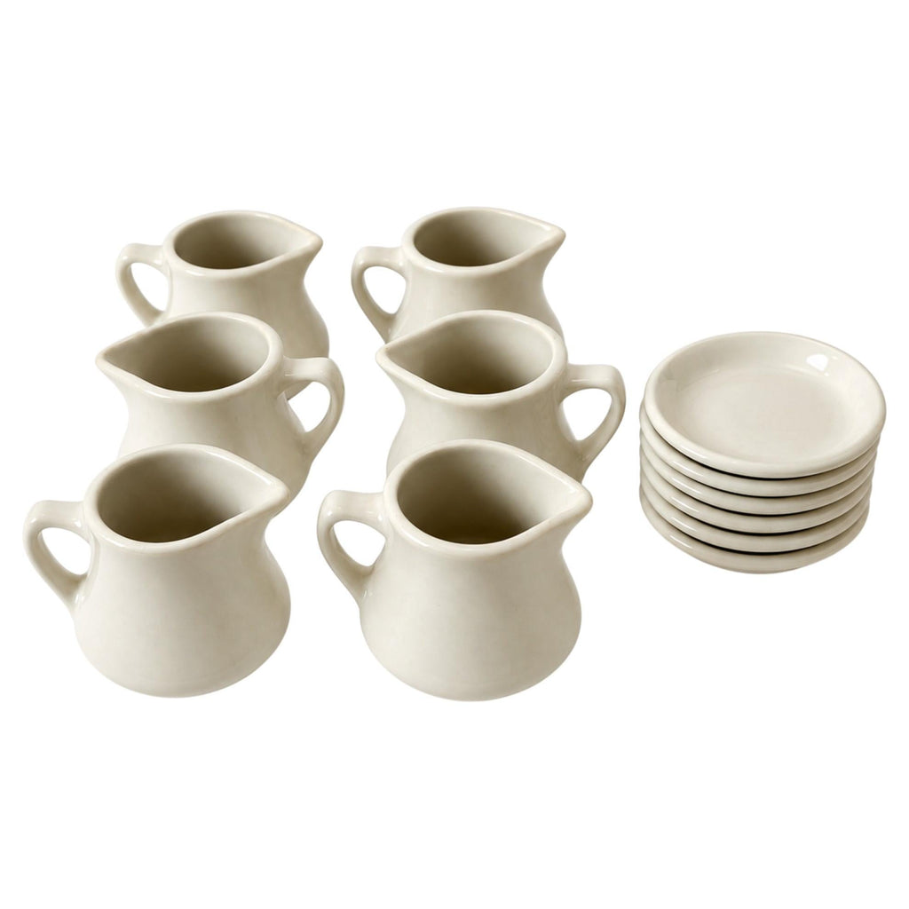 Vintage Set of 6 Creamers and 6 Butter Pats in Off-White Restaurant Ware
