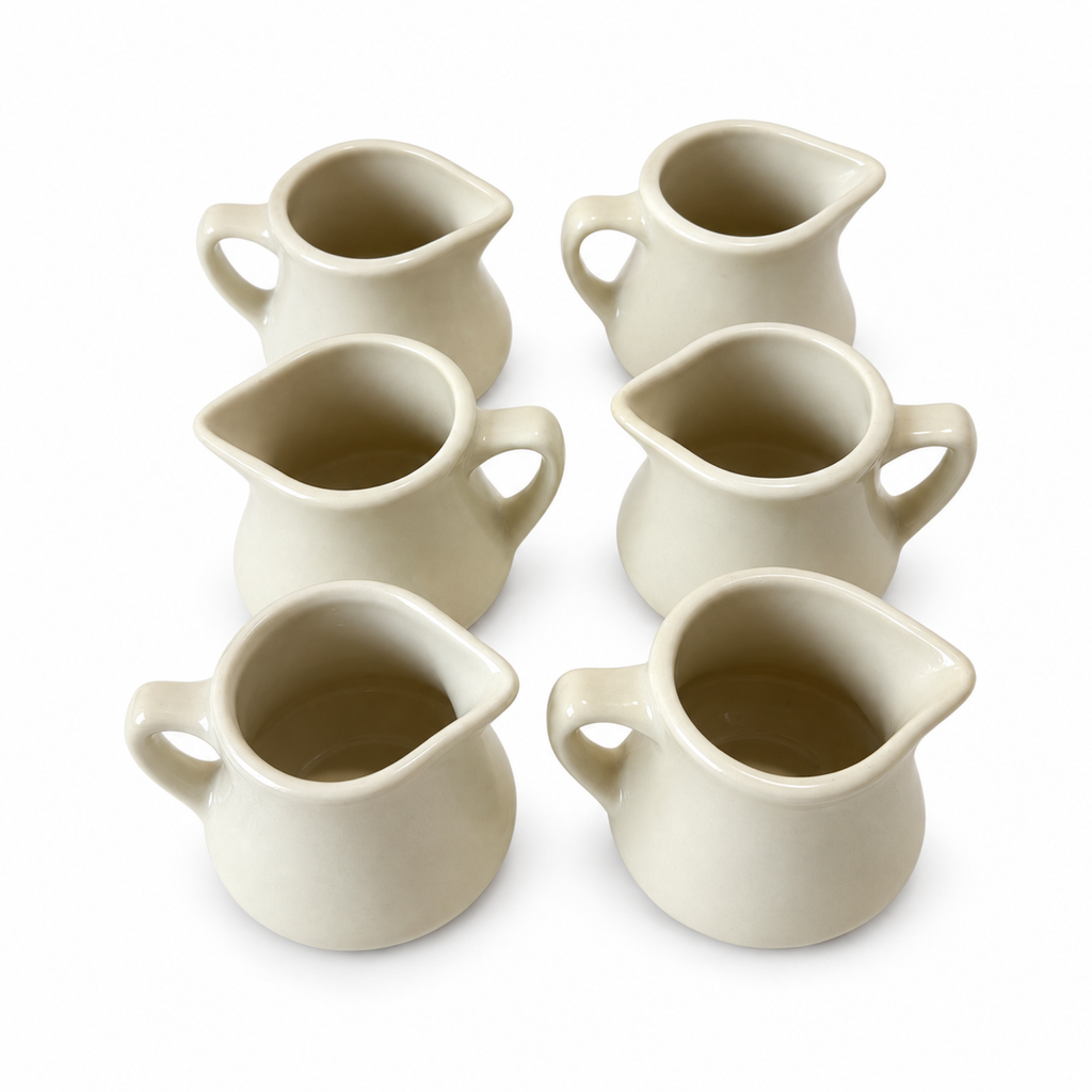 Vintage Set of 6 Creamers and 6 Butter Pats in Off-White Restaurant Ware