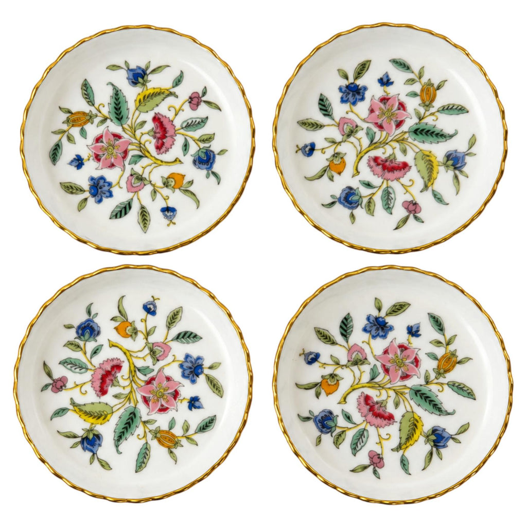 Set of 4 Minton Haddon Hall Butter Pats in Bone China with Gold Rims