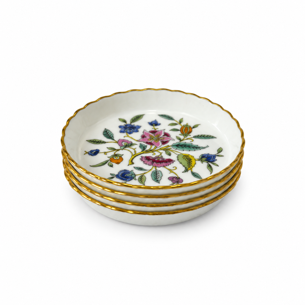 Set of 4 Minton Haddon Hall Butter Pats in Bone China with Gold Rims