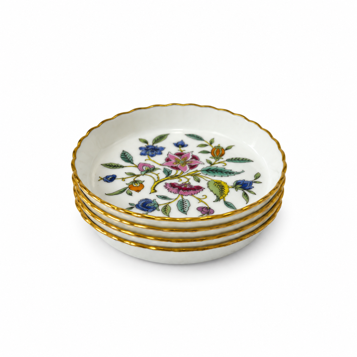 Set of 4 Minton Haddon Hall Butter Pats in Bone China with Gold Rims