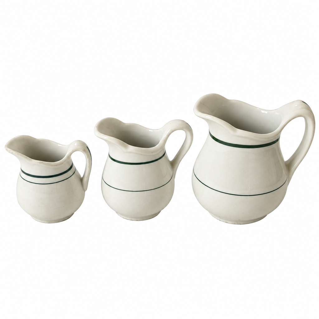 Collection of 24 Green and White Restaurantware Creamers