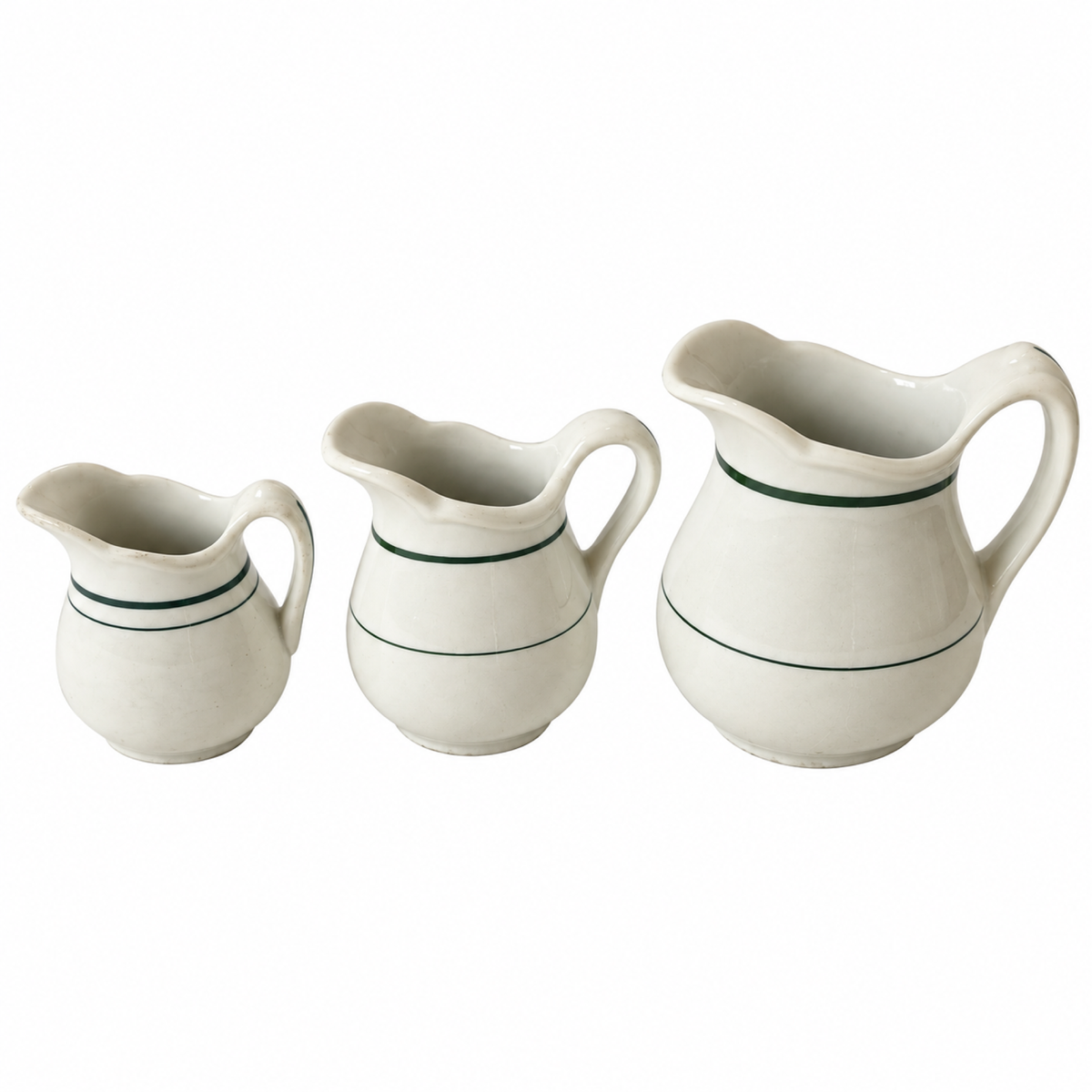 Collection of 24 Green and White Restaurantware Creamers